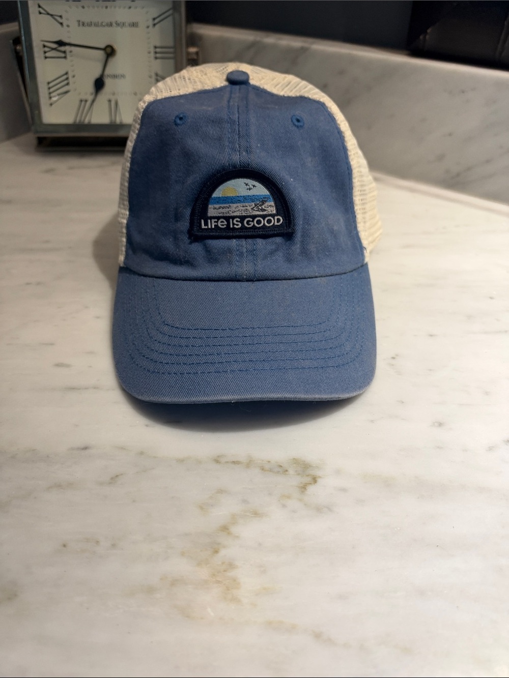 Life Is Good Blue and Cream Mesh-Back Cap with Patch